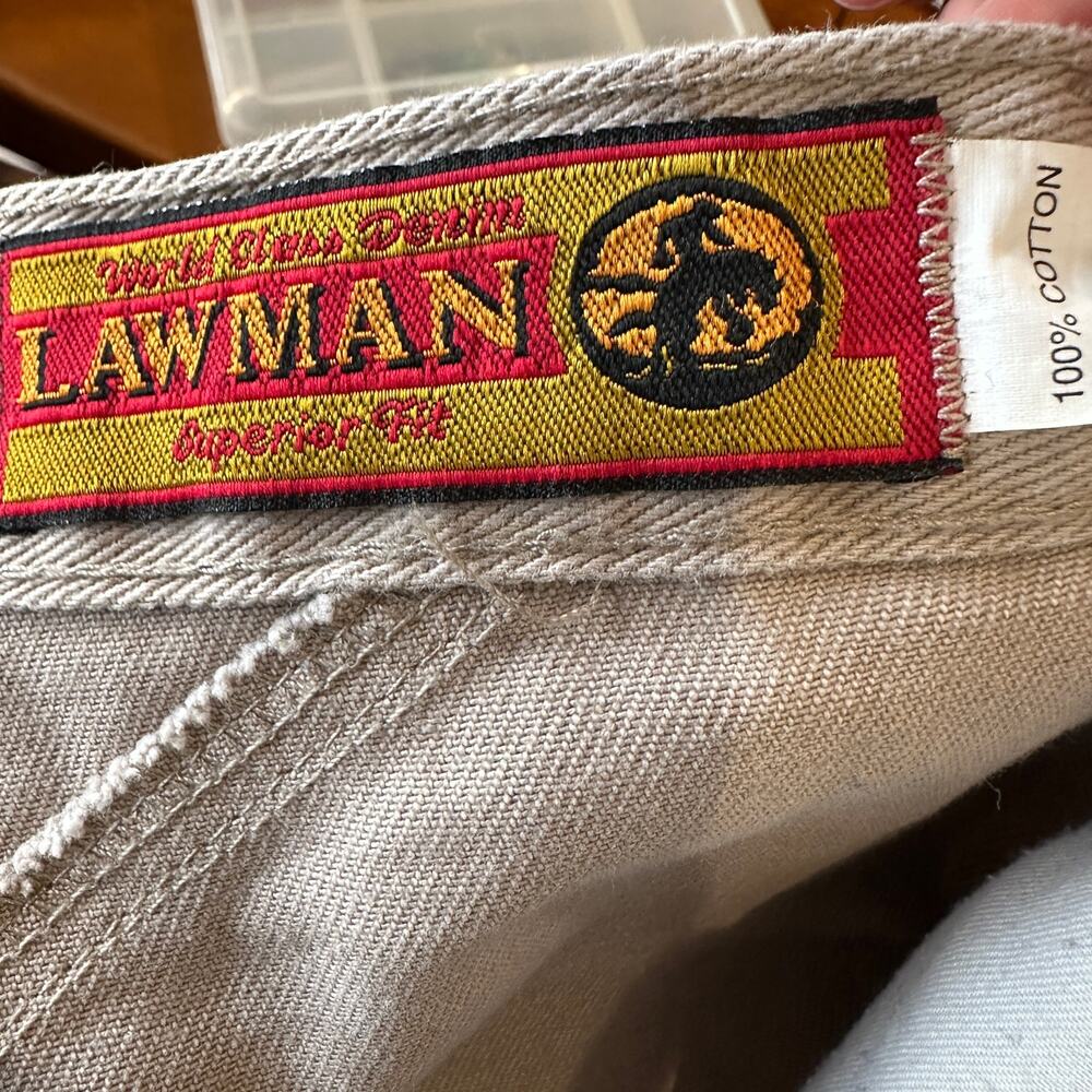 Lawman Khaki High Waisted Baggy Jeans Western Tapered Rigid Long Vintage 90s - Picture 5 of 7